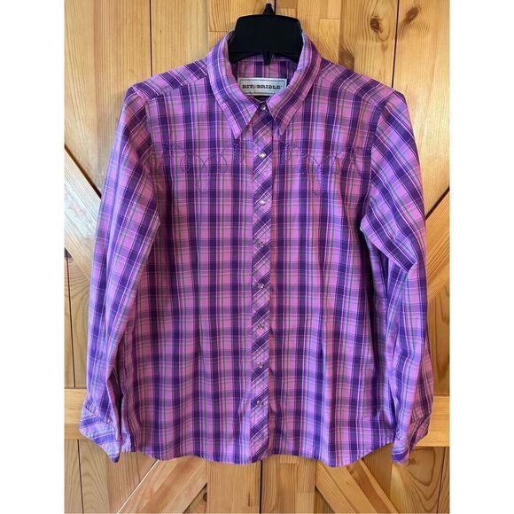 BIT & BRIDLE Women's Purple Pink PLAID SNAP BUTTON WESTERN SHIRT Sz M Cowgirl (4 - Picture 1 of 7